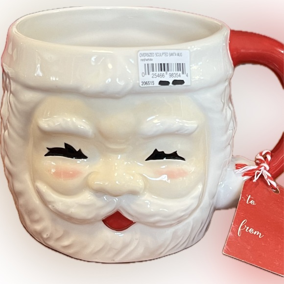 Tag Santa mug “oversize sculpted”/vintage-style w/gift tag attached-28oz-NWT - Picture 3 of 9